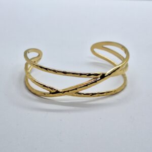 pulsera rígida tiras cruzadas dorada