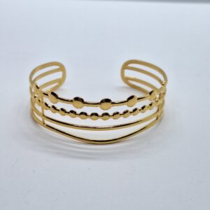 pulsera rígida tiras y circulos dorada